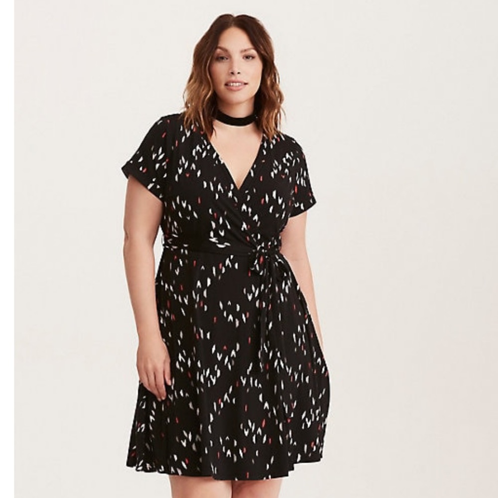 Torrid Ikat Print Tie Waist Faux Wrap Dress Sz 1 - Picture 1 of 8